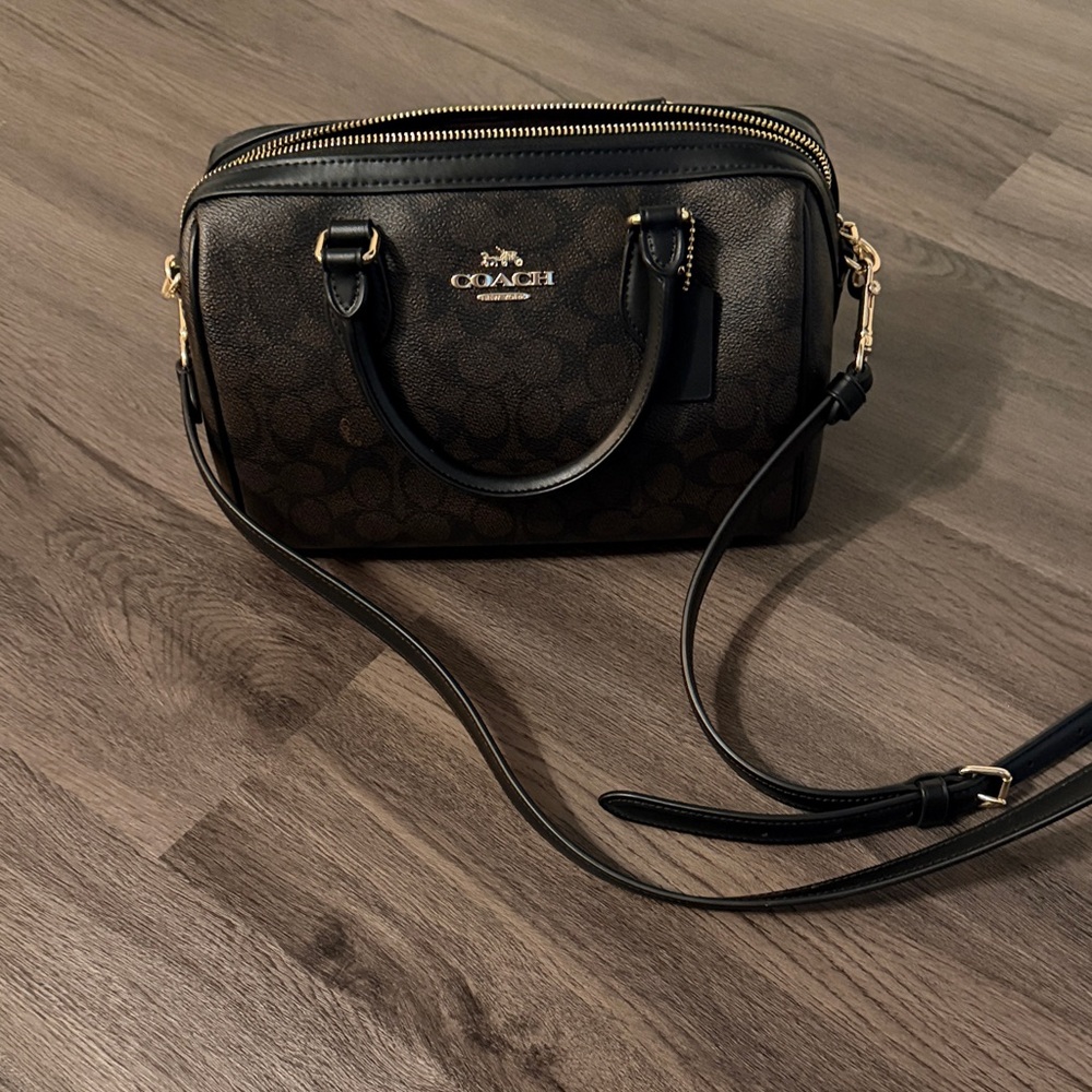Coach Black and Brown Signature Rowan Satchel